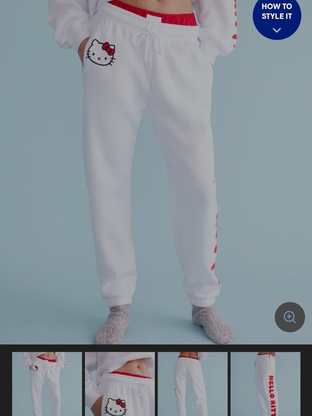 Hello Kitty White Joggers with Red Logo Accents
